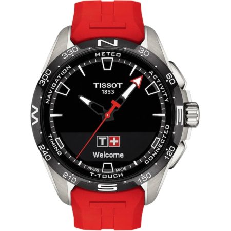 Tissot T-Touch Connect Solar Smartwatch Titan mit rotem Kautschukarmband