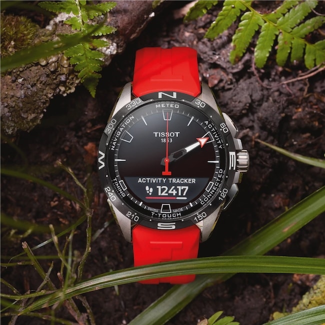 Tissot T-Touch Connect Solar Smartwatch Titan mit rotem Kautschukarmband - Image 2